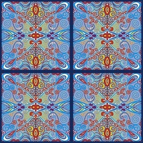 Blue Red and Yellow Spanish Tile Patchwork