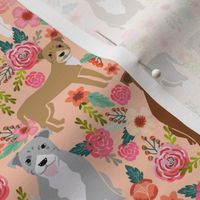 staffordshire terrier dog fabric staffy floral design - peach