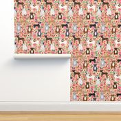 staffordshire terrier dog fabric staffy floral design - peach