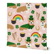 corgi leprechaun fabric - st pattys day fabric - pink