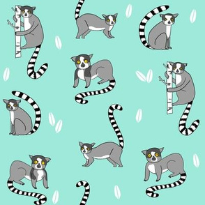 lemur // animal nature jungle lemurs fabric bright blue