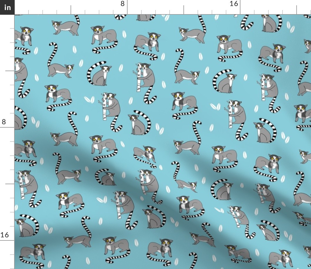 lemur // animal nature jungle lemurs fabric medium blue