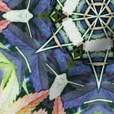 Kaleidoscope Cannabis Leaves Green/Blue/Orange