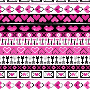 8 Bit Valentines Heart Stripes Pattern Pink 