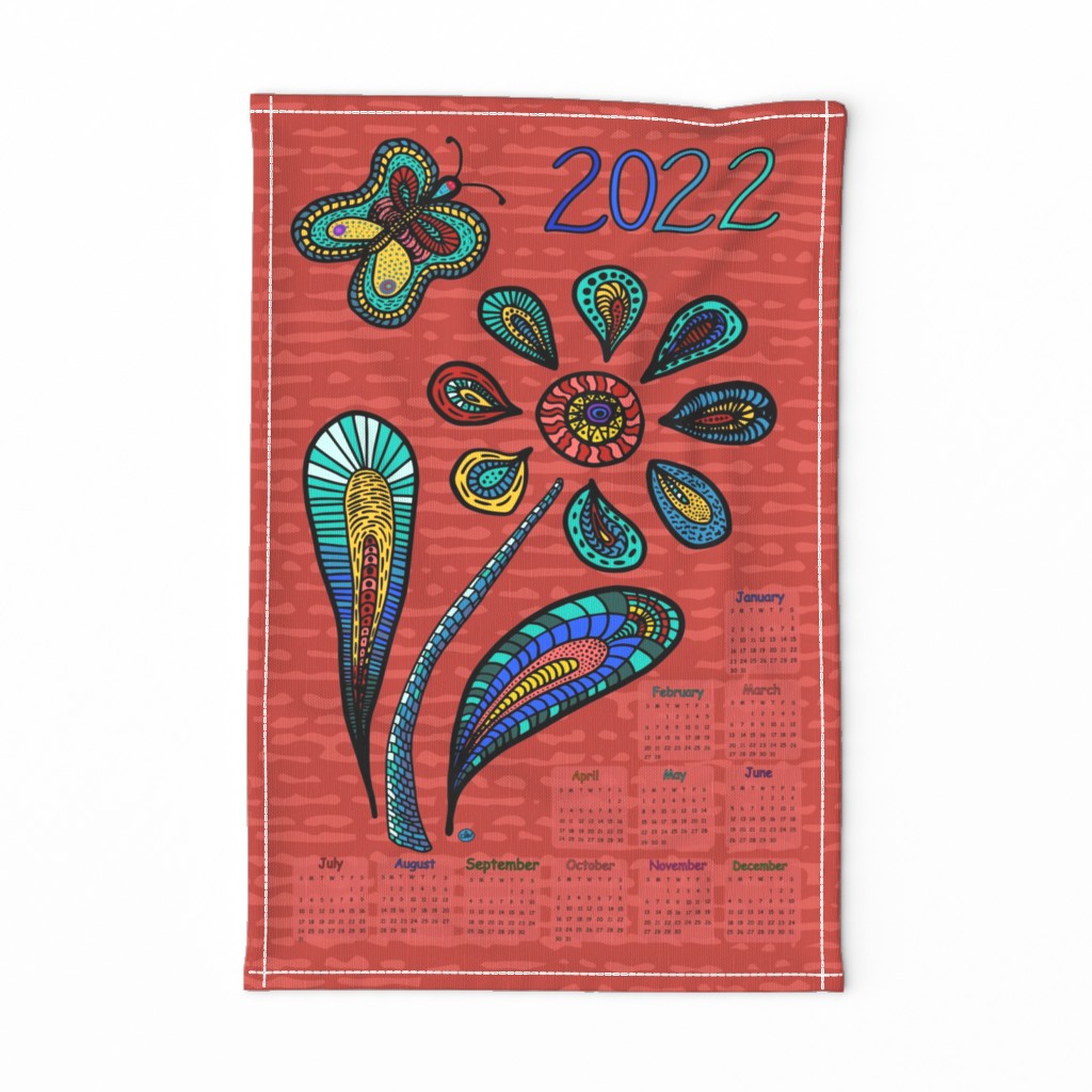 2022 Calendar, Garden of Hope, w/ Butterfly,  multi-color on Adobe Brick Red, English version 