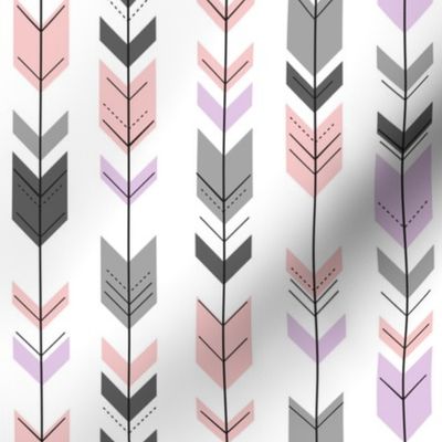 (small scale) fletching arrows - pink, grey, pink arrow coordinates with fearfully and wonderfully made quilt top