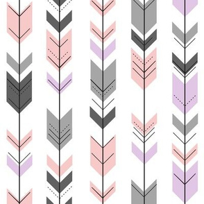 (small scale) fletching arrows - pink, grey, pink arrow coordinates with fearfully and wonderfully made quilt top