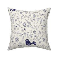 floral bird blue small