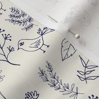 floral bird blue small