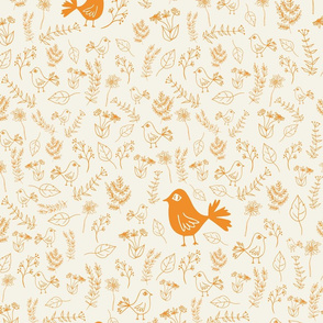 floral bird orange small