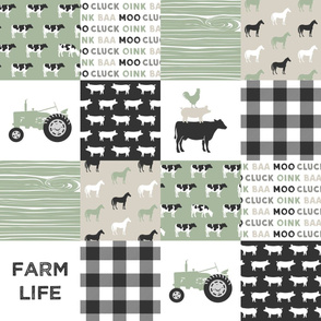 farm life - light sage green and tan - patchwork farming fabric 