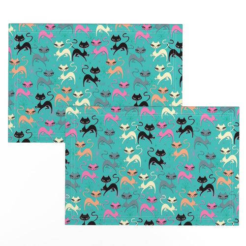 MOD PRANCING KITTEN-FABRIC-BLUE