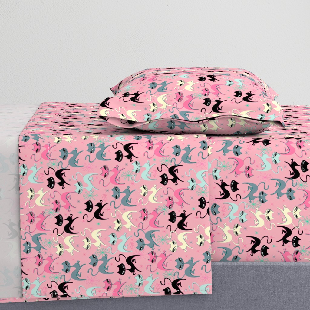 PRANCING KITTEN-FABRIC-PINK