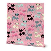 PRANCING KITTEN-FABRIC-PINK