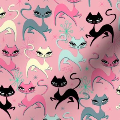 PRANCING KITTEN-FABRIC-PINK