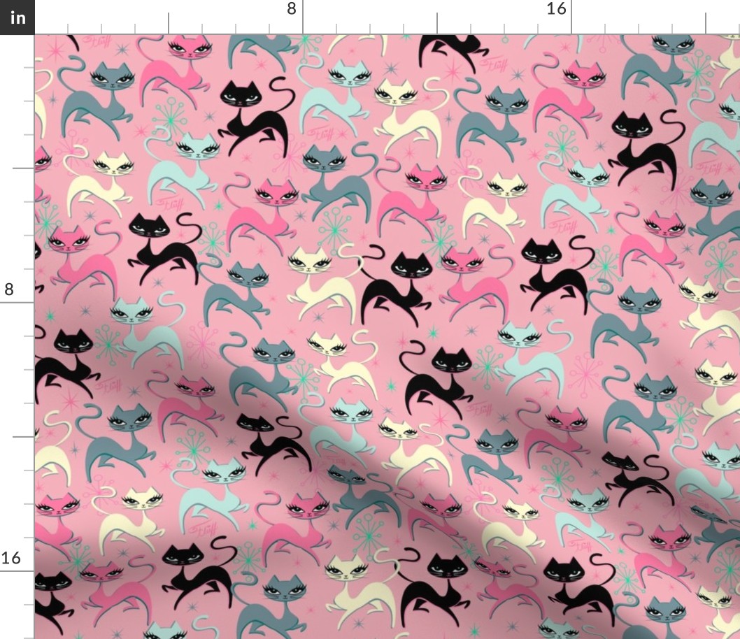 PRANCING KITTEN-FABRIC-PINK