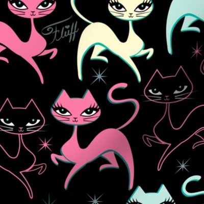 PRANCING KITTEN-FABRIC-BLACK