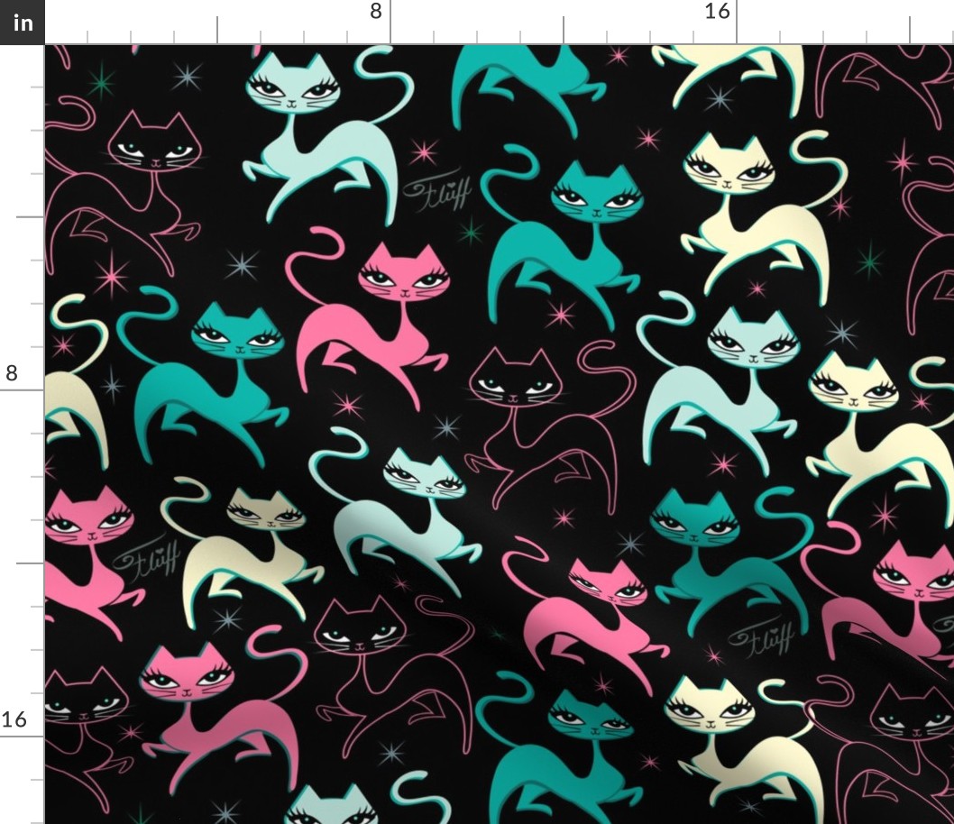 PRANCING KITTEN-FABRIC-BLACK