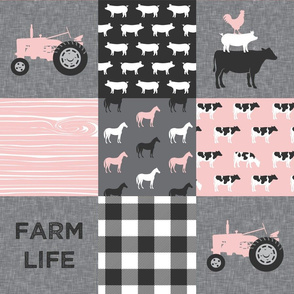 farm life - farm patchwork fabric - p and grey linen