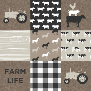 farm life - farm patchwork fabric - browns