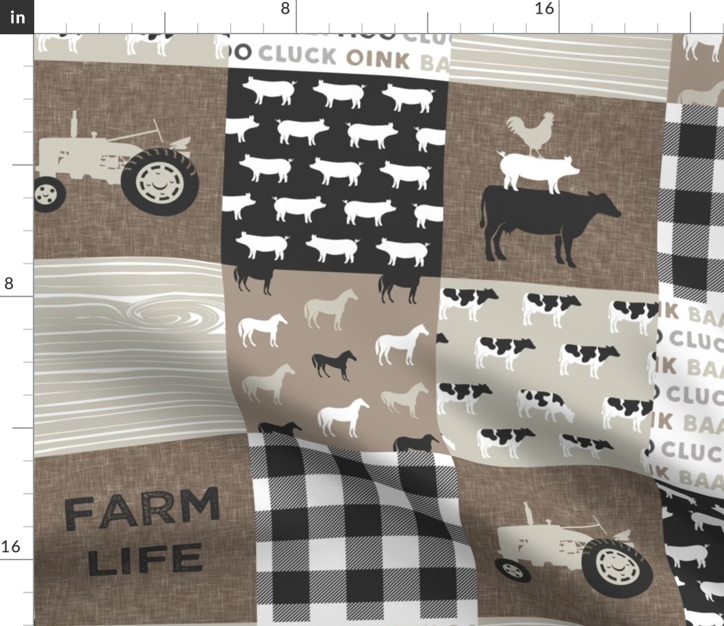 farm life - farm patchwork fabric - browns