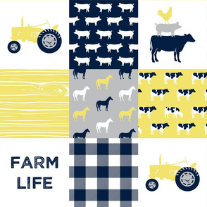 farm life - patchwork farm fabric - yellow and navy