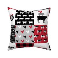 farm life patchwork - red and black - farming nursery - roosters