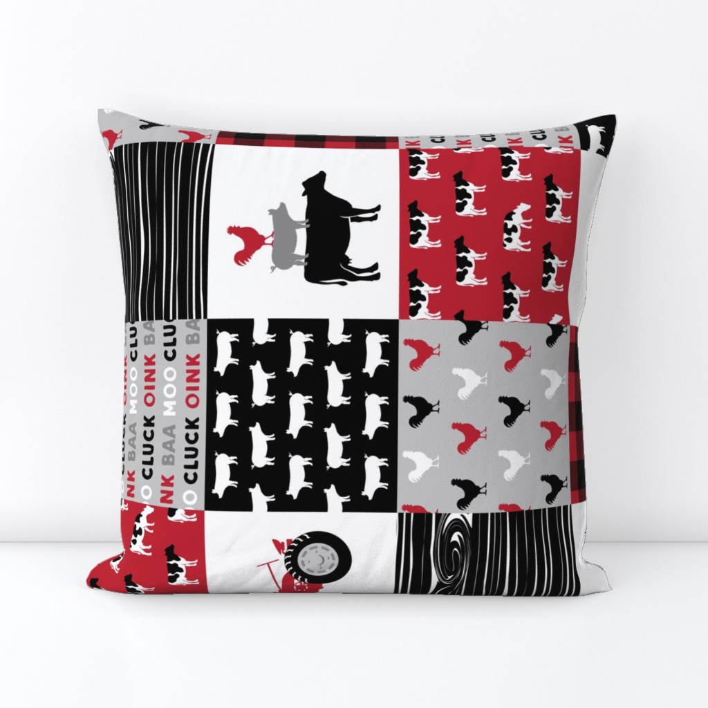 farm life - farming patchwork - red and black with rooster