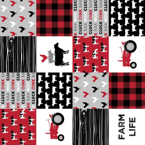 farm life - farming patchwork - red and black with rooster