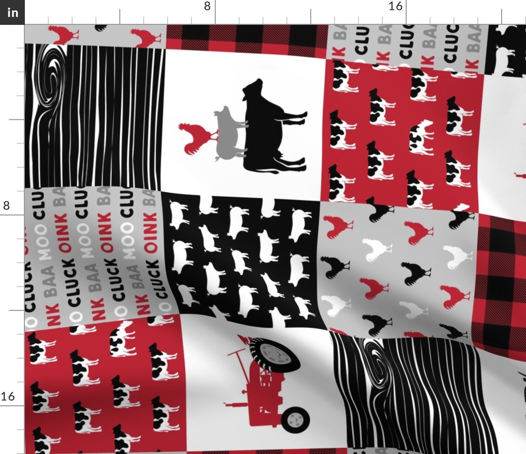 farm life - farming patchwork - red and black with rooster