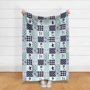 farm life - patchwork farm fabric - baby blue and navy (90)