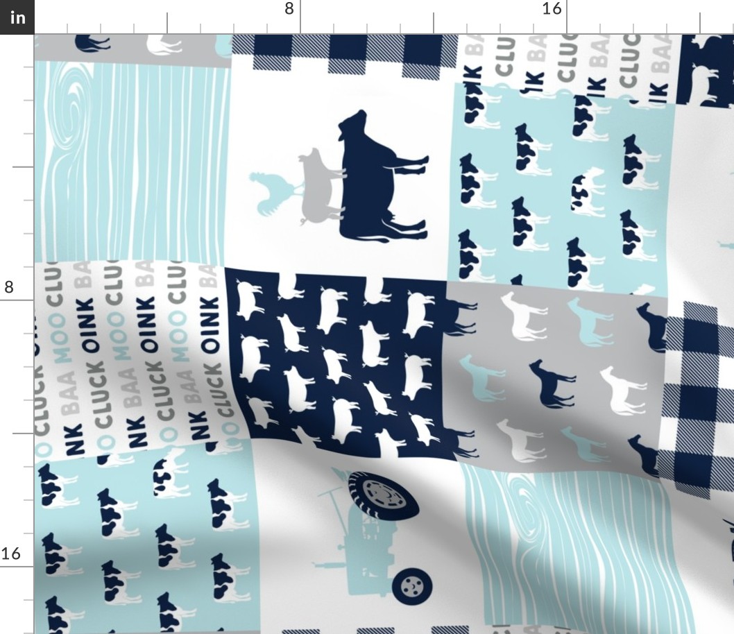 farm life - patchwork farm fabric - baby blue and navy (90)