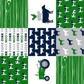 farm life - patchwork farm fabric - green and navy (90)