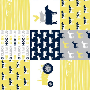 farm life - patchwork farm fabric - yellow and navy (90)