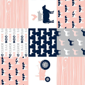 farm life - patchwork farm fabric - pink and navy (90)