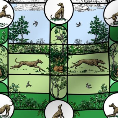 Summer Green Greyhounds Stained Glass - Medium -