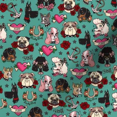 Tattoo Dogs- Teal-1 inch doggies