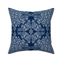 Jungle Damask White on Navy