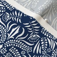 Jungle Damask White on Navy