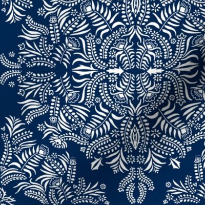 Jungle Damask White on Navy