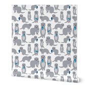 cute gray otters on white background