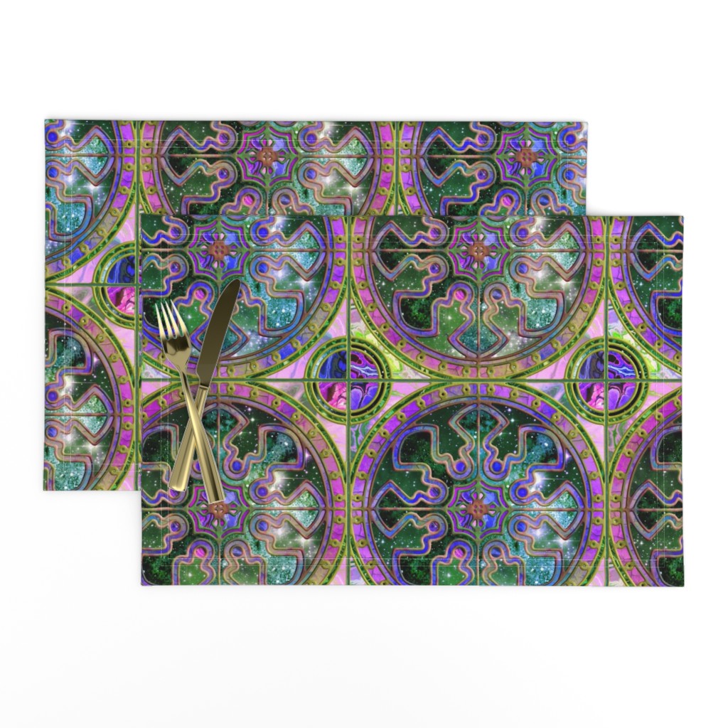 9" Bicolor ASTROSPACE SPANISH TILES PINK EMERALD TURQUOISE