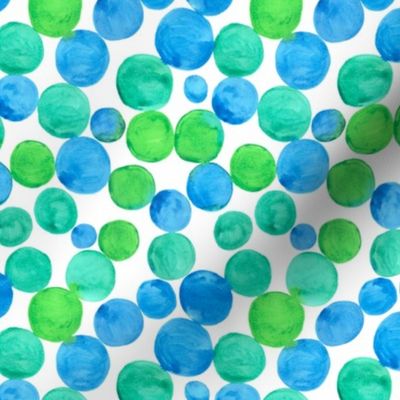 Watercolor bubbles pattern blue green. Aquarelle circles design. SMALL