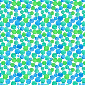 Watercolor bubbles pattern blue green. Aquarelle circles design. SMALL