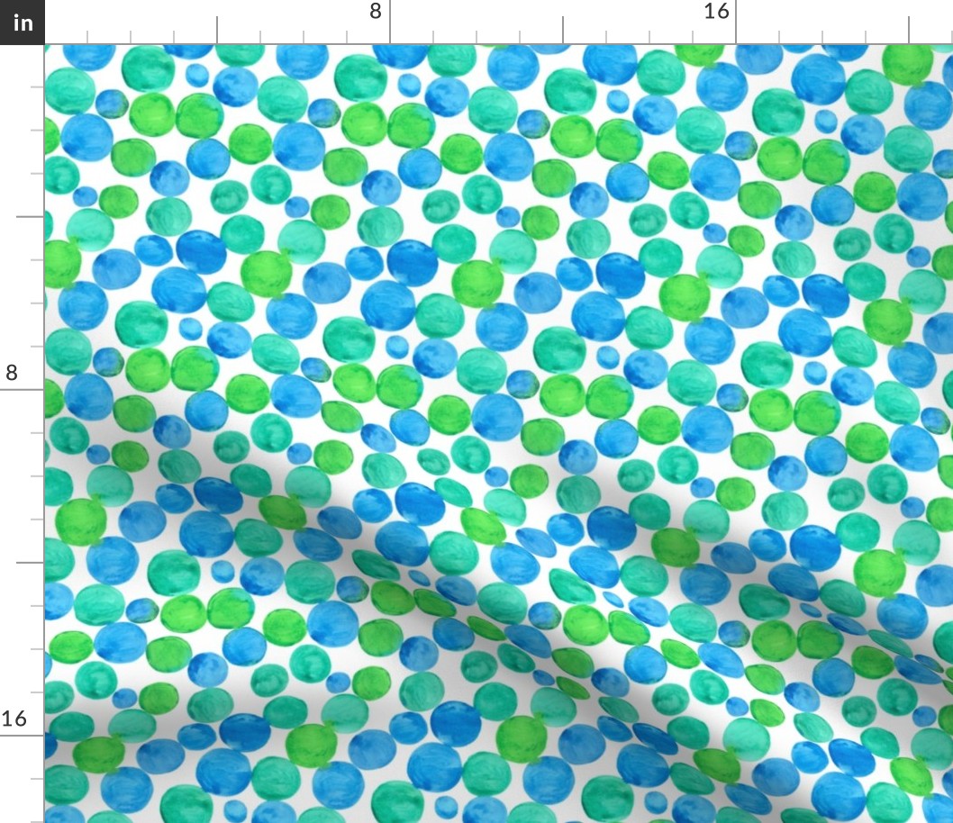 Watercolor bubbles pattern blue green. Aquarelle circles design. SMALL