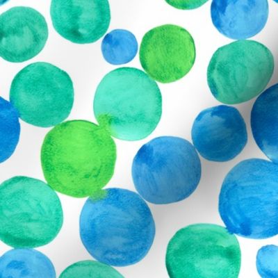 Watercolor bubbles pattern blue green. Aquarelle circles design.  BIG