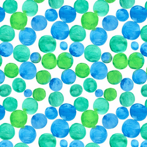 Watercolor bubbles pattern blue green. Aquarelle circles design.  BIG