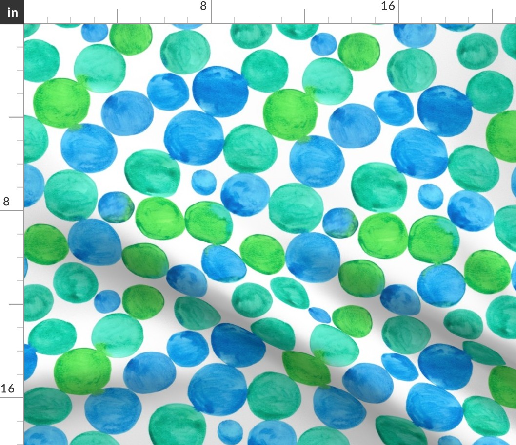 Watercolor bubbles pattern blue green. Aquarelle circles design.  BIG