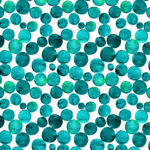 Watercolor bubbles pattern green. Aquarelle circles design.