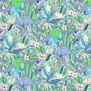 Small scale Improbable Botanical with Dinosaurs - lavender blue